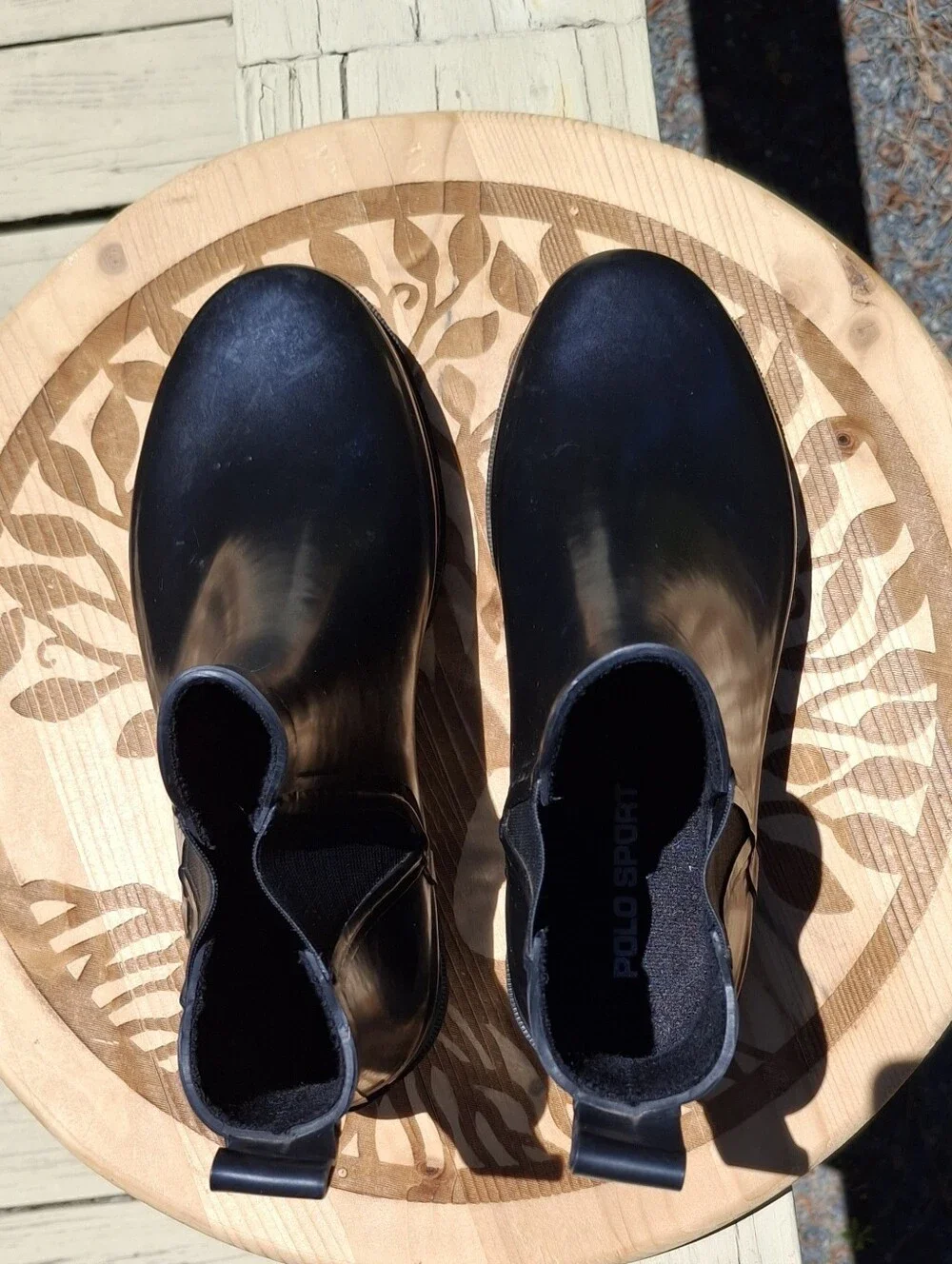Vintage Polo Sport Ralph Lauren Black Rubber Chelsea Rain Boots Size 7